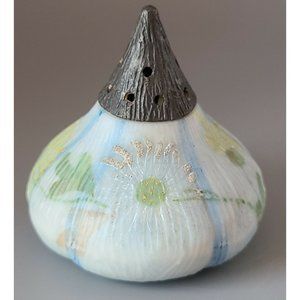 MT. WASHINGTON FIG Shaped SHAKER Blue with Enameled Yellow Flowers